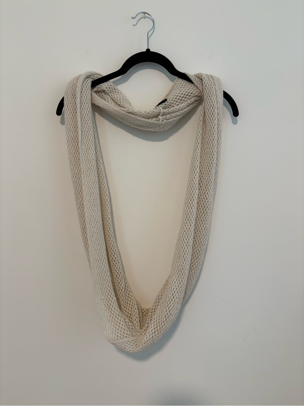 White Glitter Knit Crochet Infinity Scarf